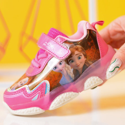 Pantofi Sport Copii Elsa Fuchsia Din Piele Ecologică Cu Lumini
