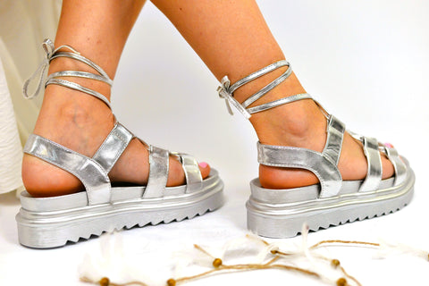 Sandale de Dama , Sandy , Argintiu, Gladiator SALE